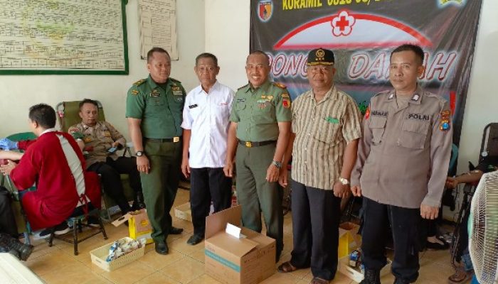 Sinergitas TNI – POLRI, Polsek Balen Hadiri Bakti Sosial Donor Darah di Koramil 0813-03/Balen