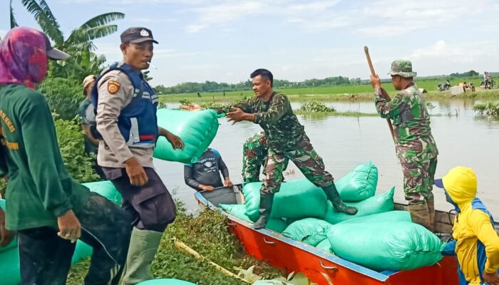 Bersama Masyarakat, Babinsa Koramil 10/Kanor Bojonegoro Perbaiki Tanggul Ambrol di Desa Kedungprimpen
