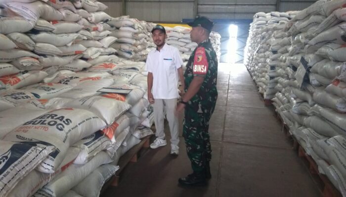 Babinsa Ngunut Pantau Stok Beras di Gudang Bulog Pulosari