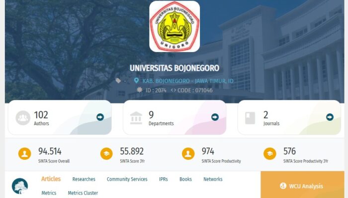 UNIGORO Pimpin Peringkat SINTA Perguruan Tinggi di Bojonegoro, Kinerja Riset Terus Menguat