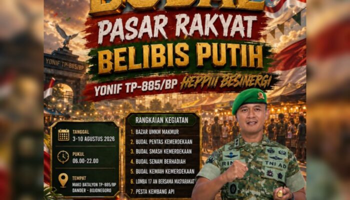 Peringati HUT ke-1 dan HUT ke-81 RI, Yonif TP-885 Gelar Pasar Rakyat untuk Gerakkan UMKM Bojonegoro