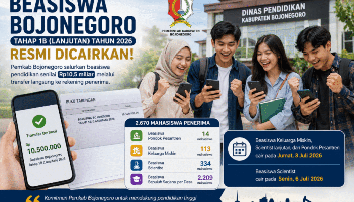 Pemkab Bojonegoro Cairkan Beasiswa Tahap 1B Rp10,5 Miliar untuk 2.670 Mahasiswa