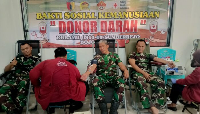 Kumpulkan 30 Kantong Darah, Koramil 0813-09/Sumberrejo Gelar Donor Darah Bersama PMI Bojonegoro