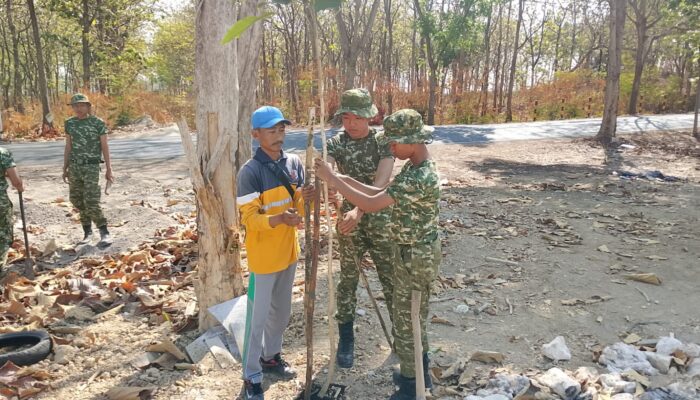 Wujudkan Lingkungan Asri, Yonif TP-885/Belibis Putih dan DLH Bojonegoro Tanam 500 Pohon